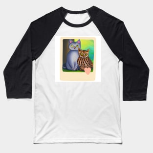 A Cat and An Owl Funny Pet Owner Love Frame Baseball T-Shirt